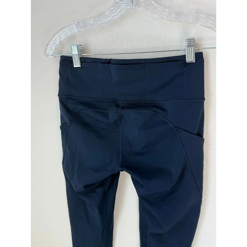 Lululemon Fast and Free Cropped Leggings Navy Blue 17.5” Inseam Size 6